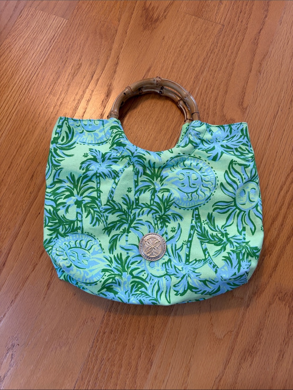 Lilly Pulitzer Cool Mint Catchin Rays bamboo handle purse